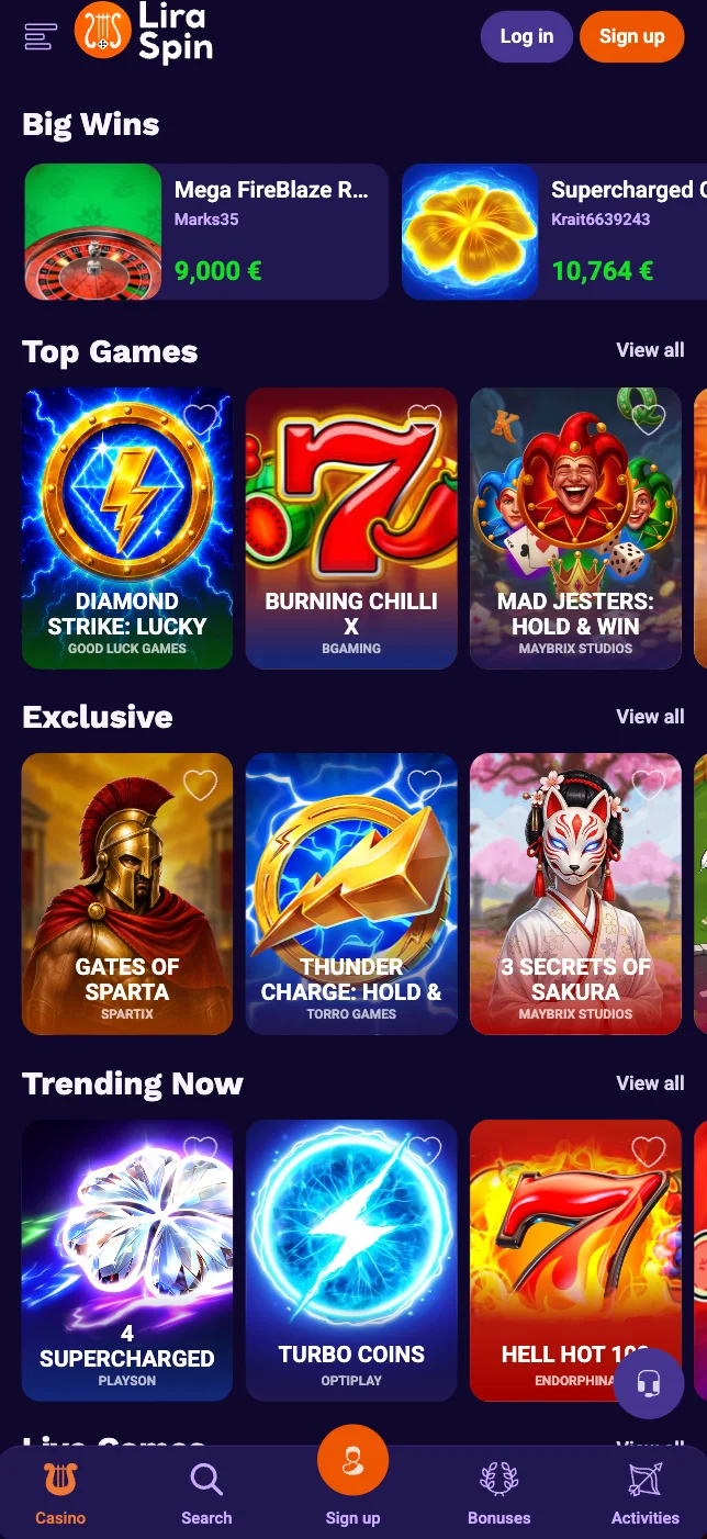 L'application Liraspin casino